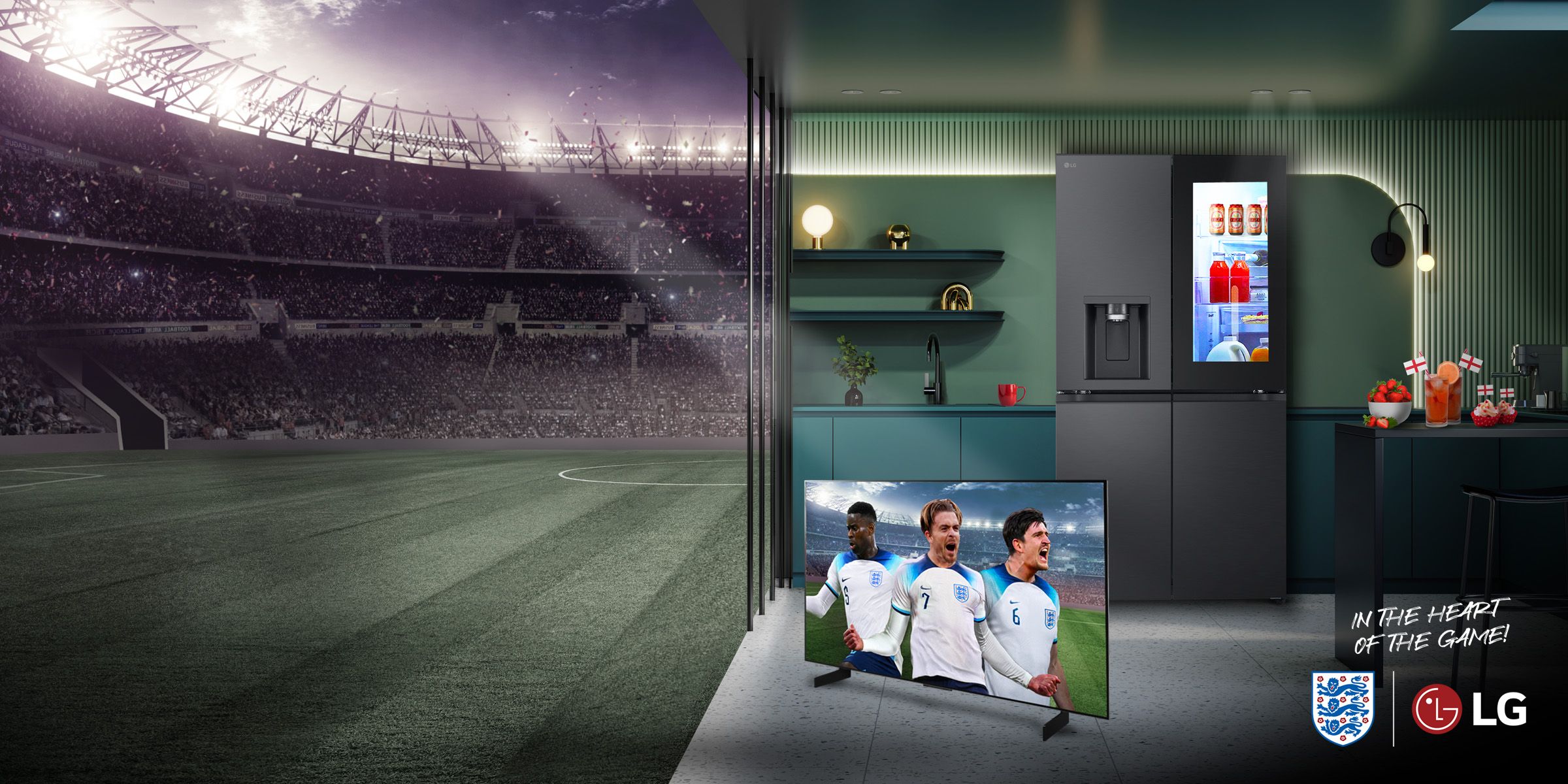LG Fridge and TV in a VIP box at a football stadium