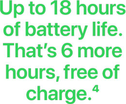 Up to 18 hours of battery life, thats 6 more hours, free of charge