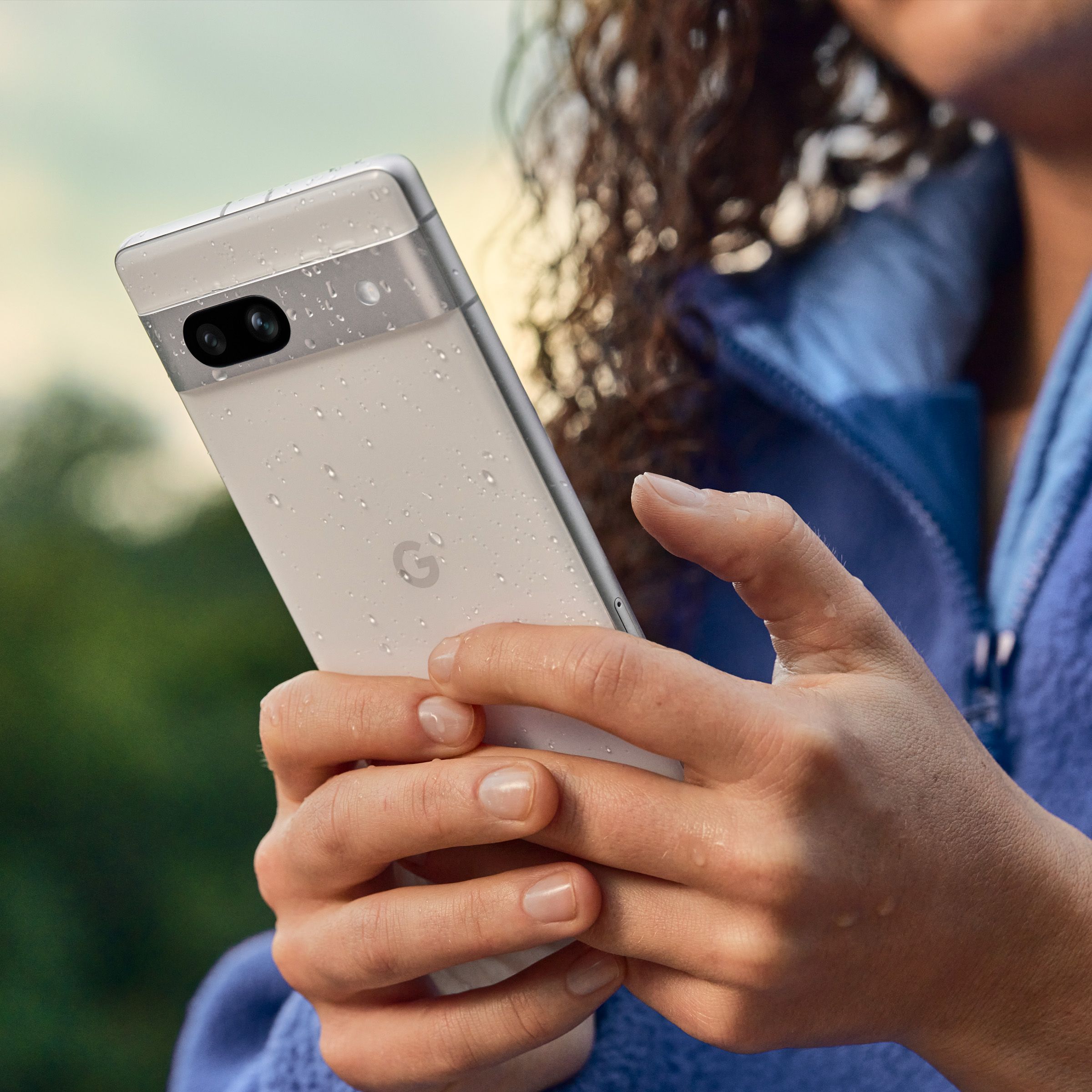 Lady holding Google pixel smartphone