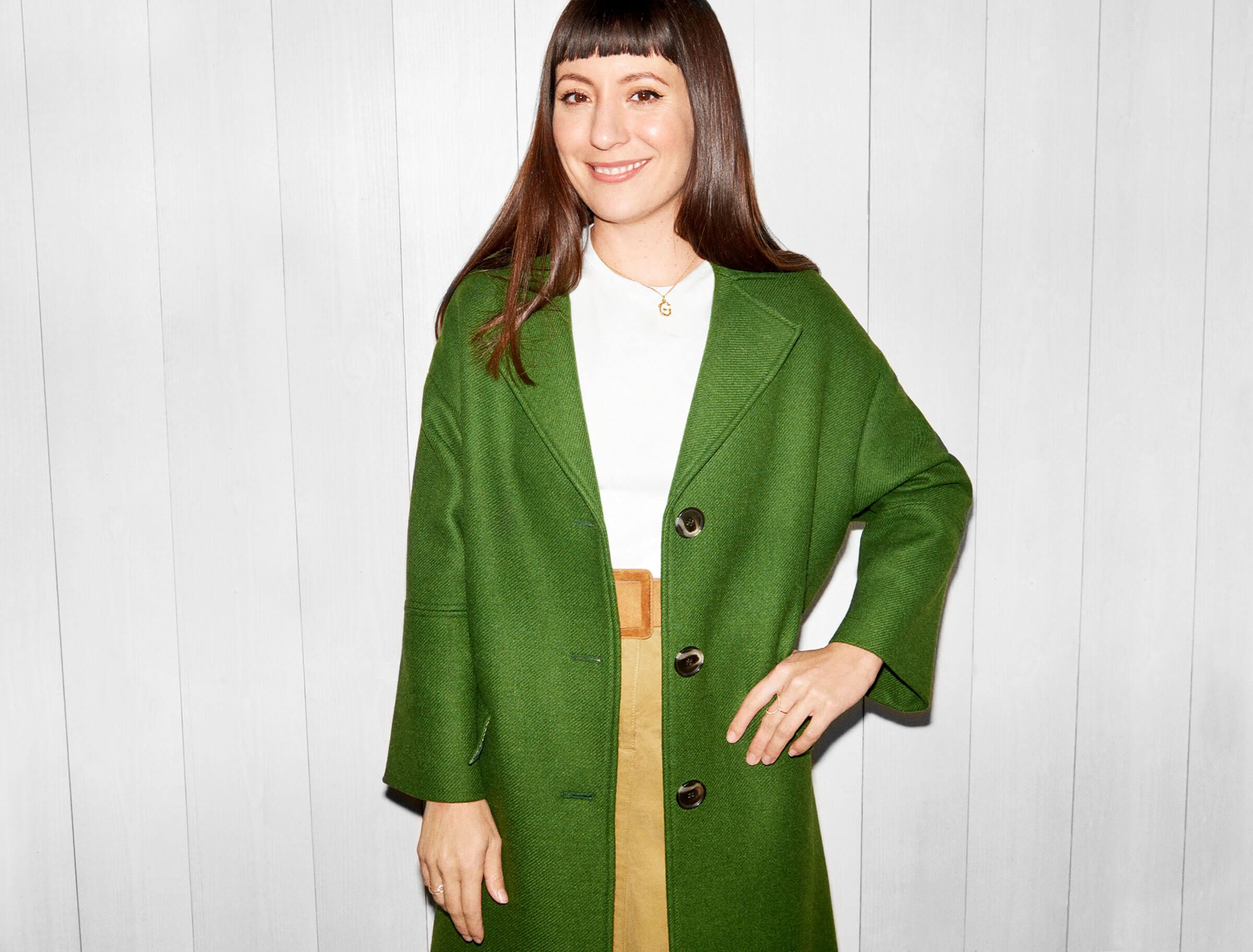 Katherine Ormerod in a green coat