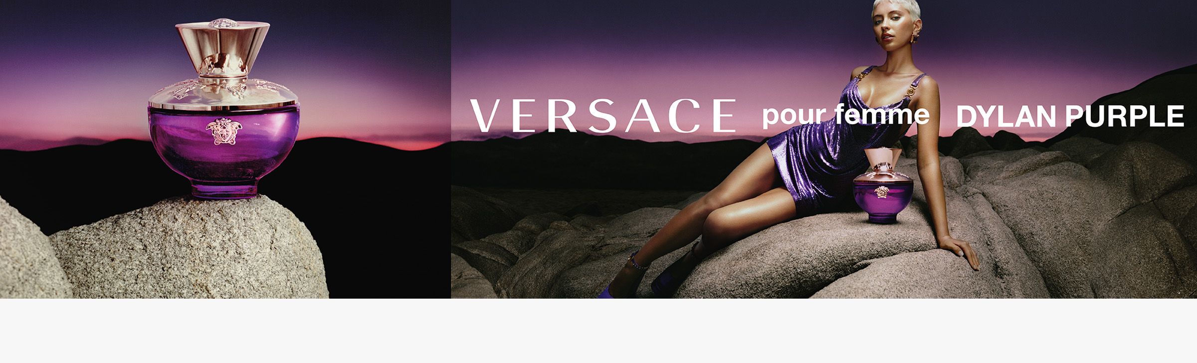 Woman laying on set with Versace text