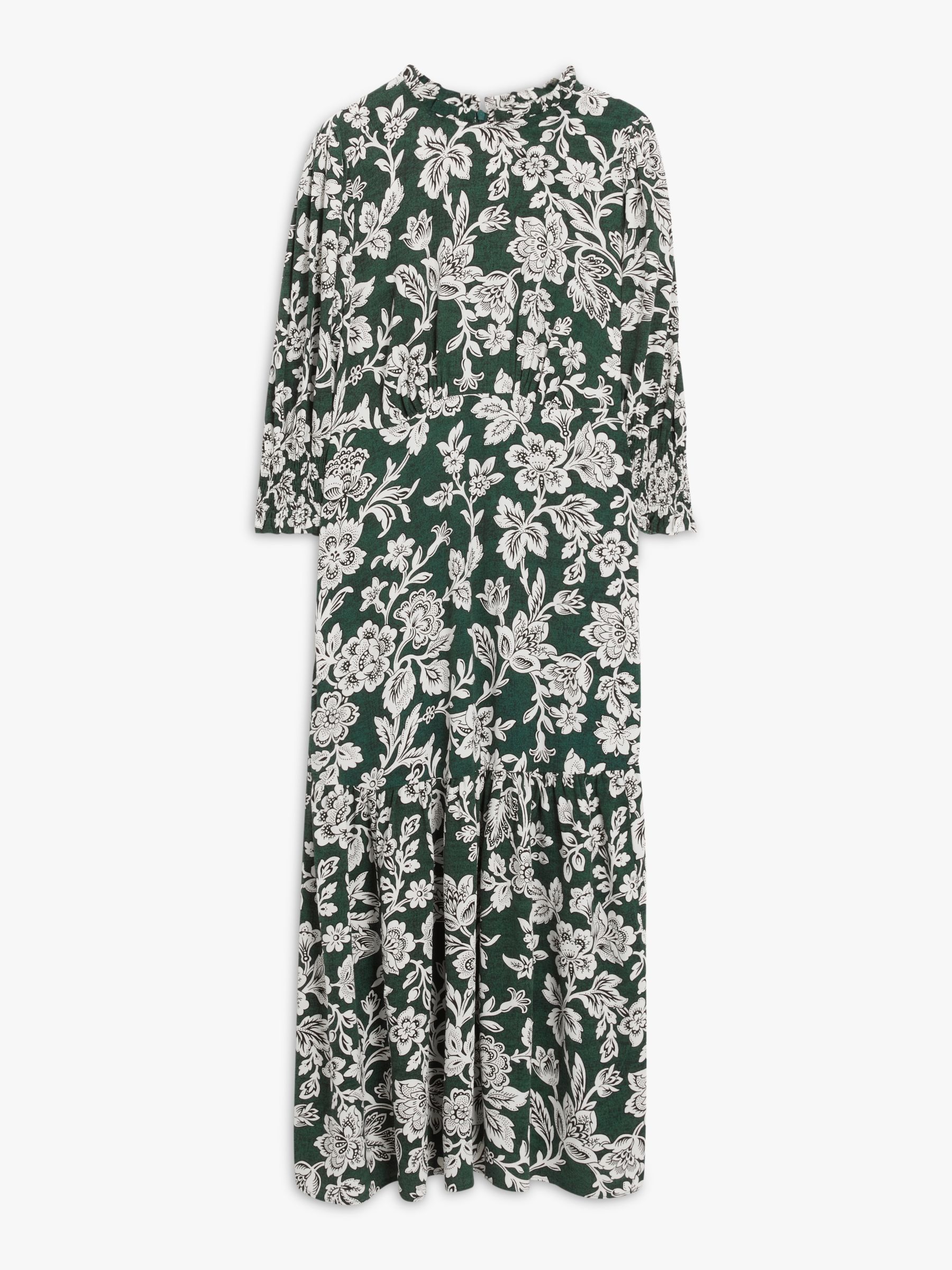 Archive Floral Print Midi Dress, Emerald Green/Ecru