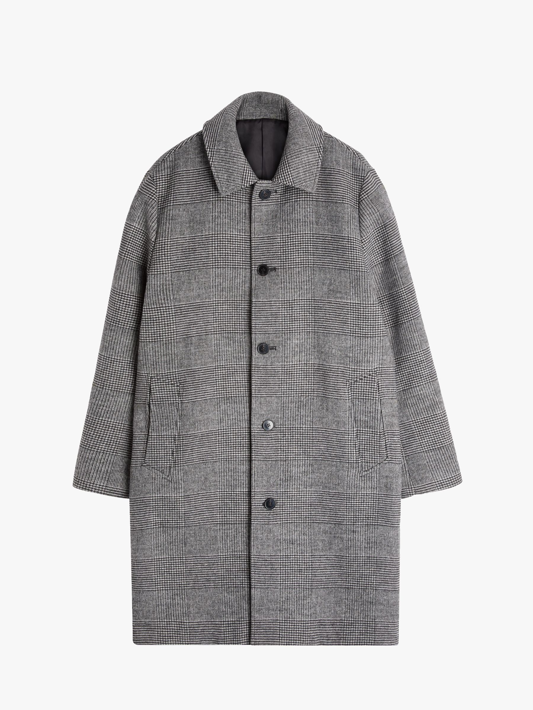 John Lewis Double Faced Check Wool Blend Overcoat, Charcoal