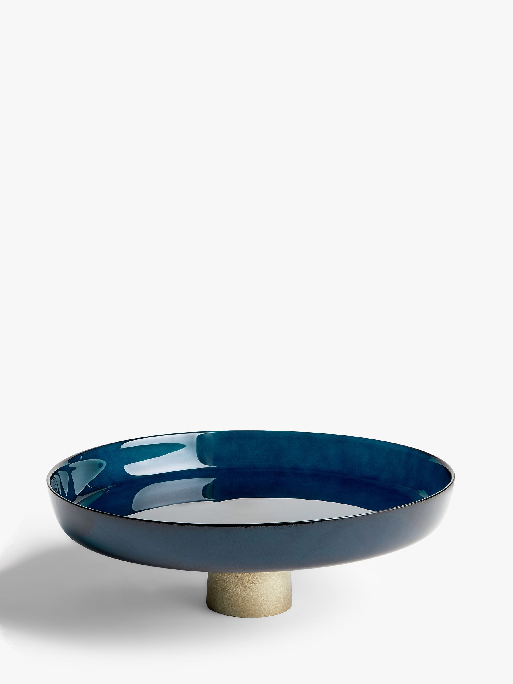 John Lewis Footed Glass Serving Bowl, 34cm, Blue/Gold