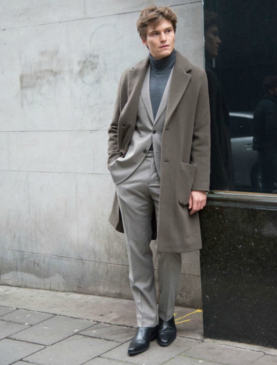 Model Oliver Cheshire layers up luxury fabrics for winter