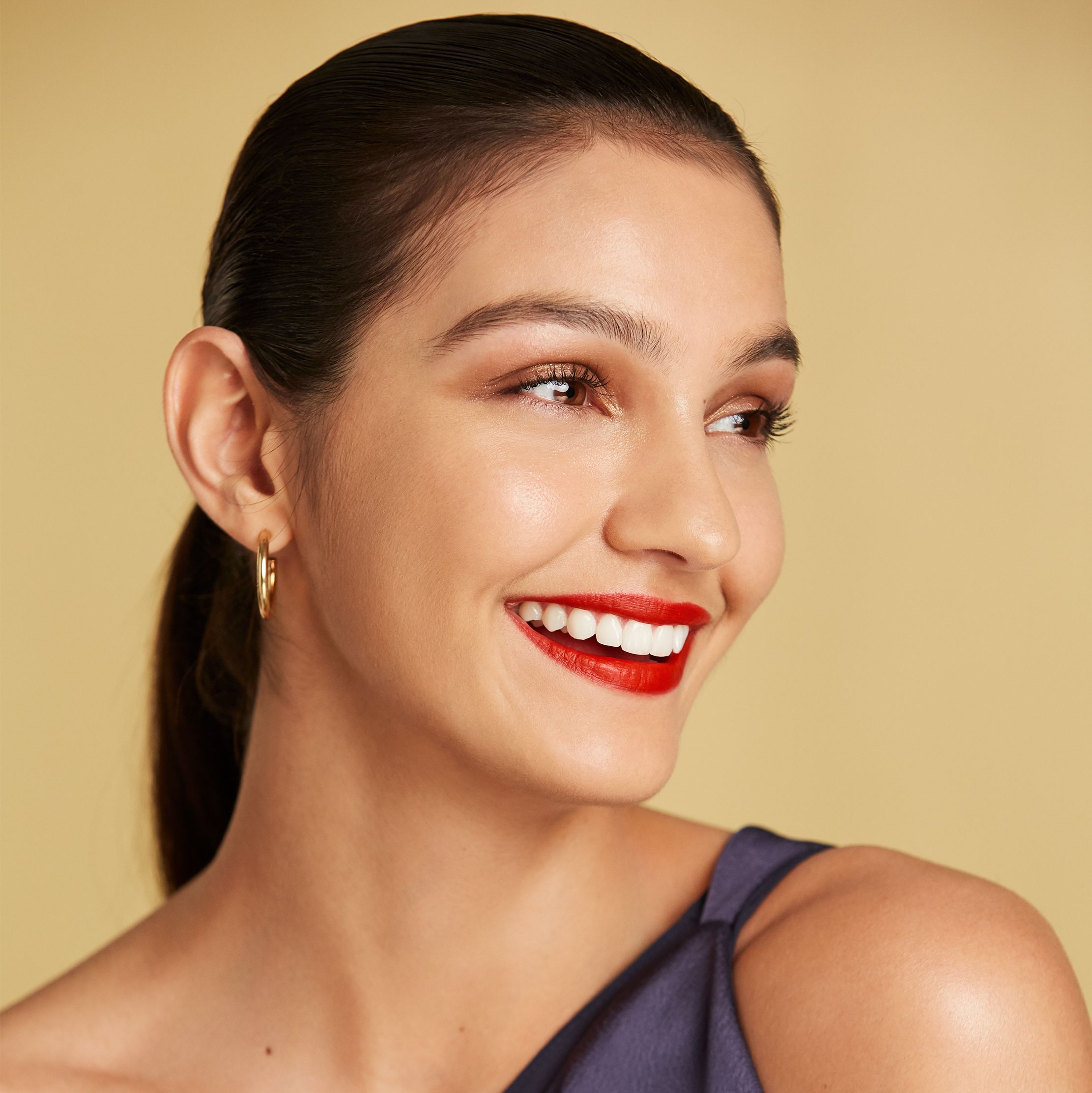 Model with bold red lip