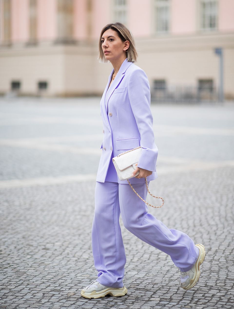 try chunky trainers with pastel tailoring