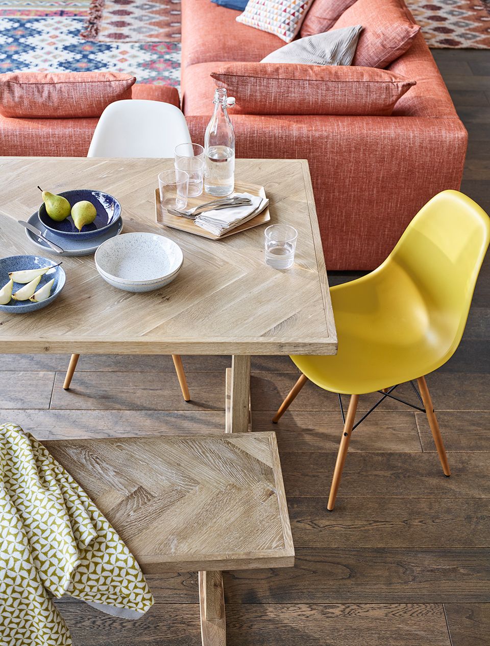 Dining table and yellow chair