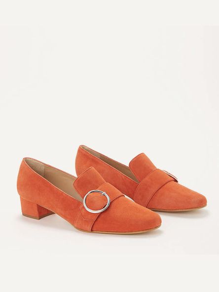 Orange suede court shoes