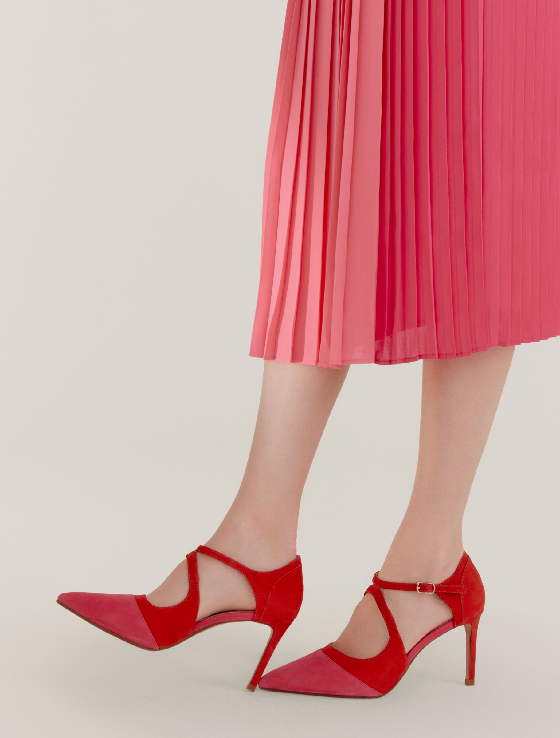 Pink and red point toe heels