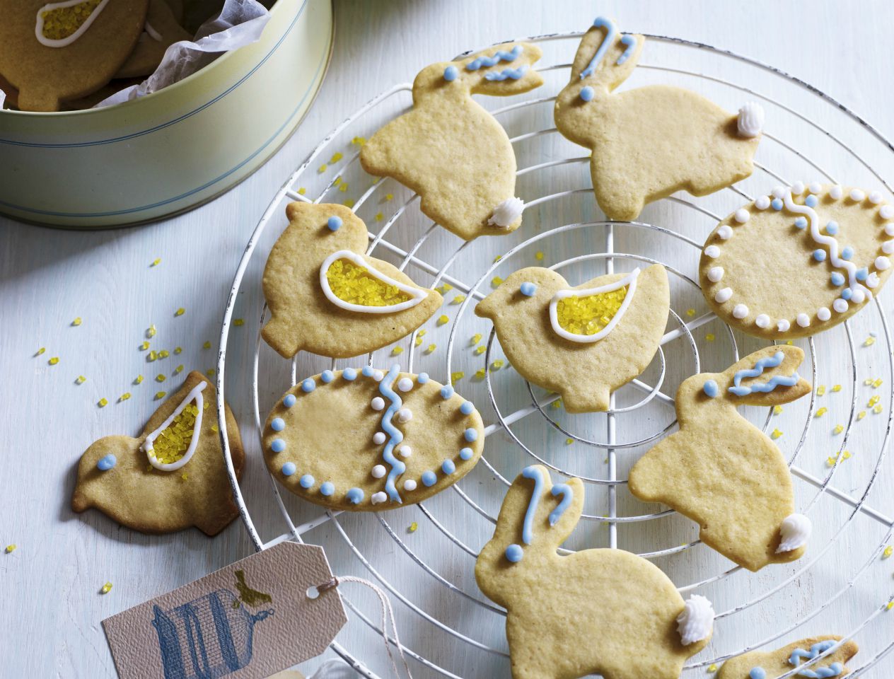 Delicious-looking bunny biscuits on a cooling tray
