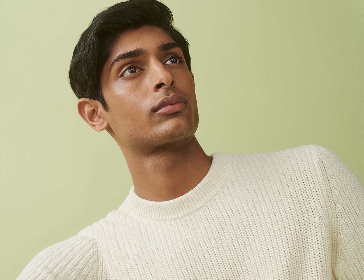 Model in white wool jumper